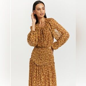 Shona Joy Mustard and Brown Floral Maxi Dress